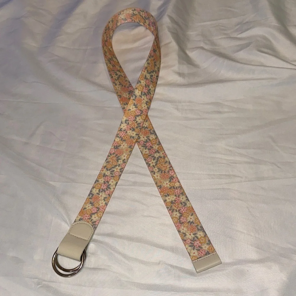 Wild Fable Cottagecore Floral Canvas Double-Ring Belt - Pink & Cream